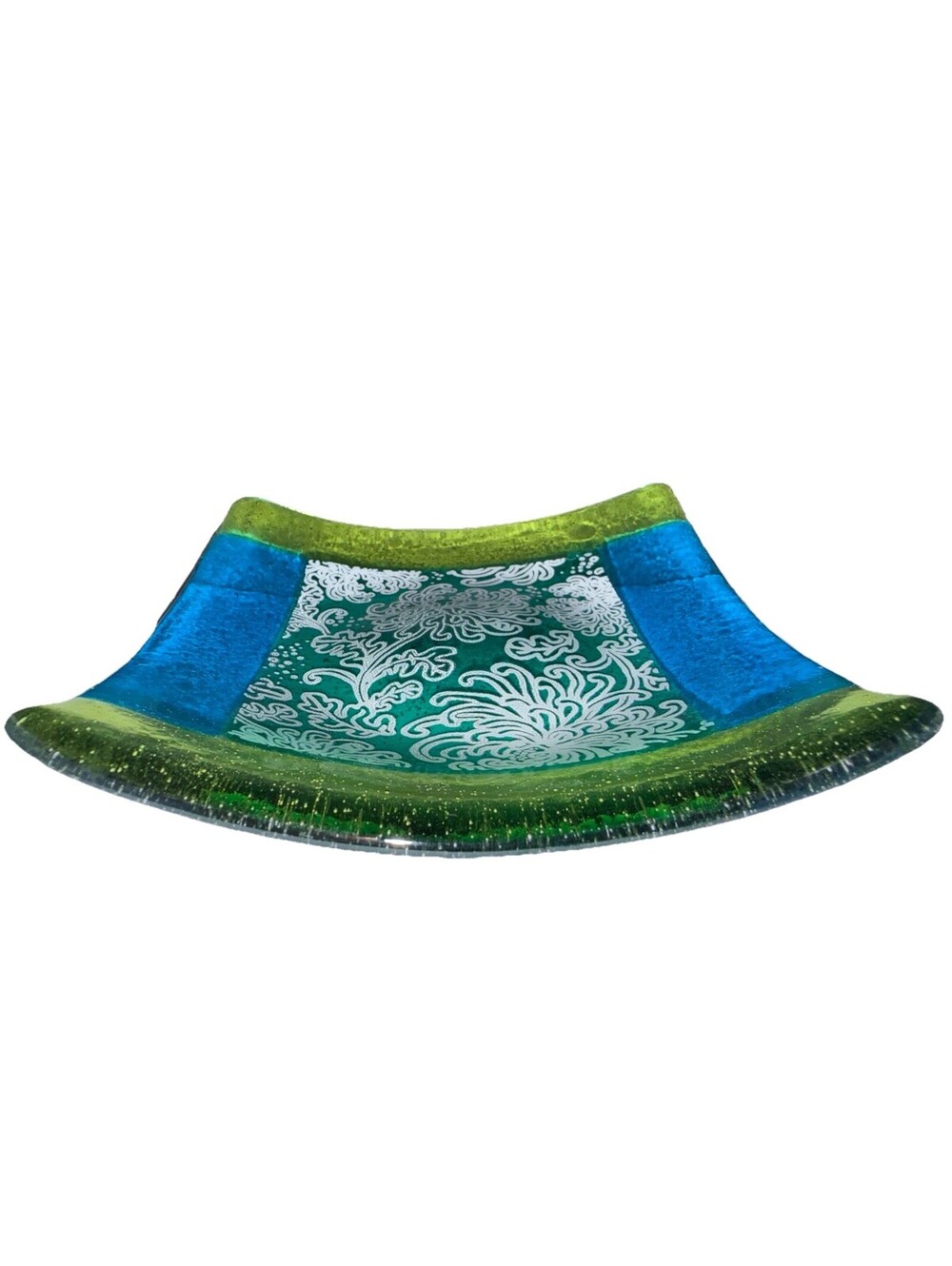 Vintage Sydenstricker Fused Art Glass Square Bowl - Floral Pattern - Cape Cod
